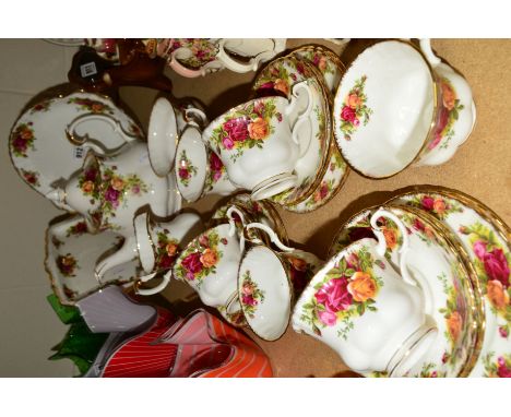 ROYAL ALBERT 'OLD COUNTRY ROSES' (SECONDS) TEAWARES, to include teapot, cake plate, sandwich plate, milk jug, sugar bowl, six