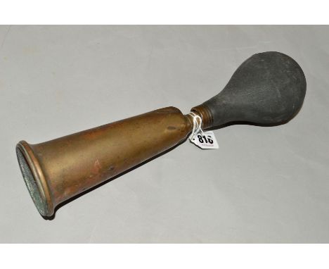 A LUCAS KING OF THE ROAD MOTOR HORN, No 63, brass horn with rubber bulb, Lucas plaque to horn, approximate length 33cm, some 