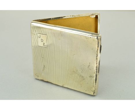 A SILVER CIGARETTE CASE of rectangular outline with engine turned decoration and rectangular initial cartouche, silver hallma