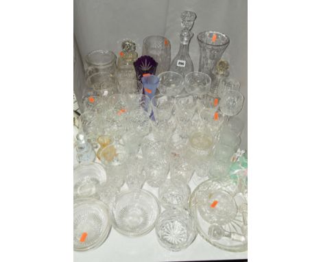 VARIOUS CUT/COLOURED GLASSWARE, to include decanters, vases, Caithness etc