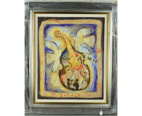 YVES CASS 'LA MUSIQUE HEUREUSE', a limited edition print on canvas 58/250, signed in gold pen, framed, approximate size 75cm 