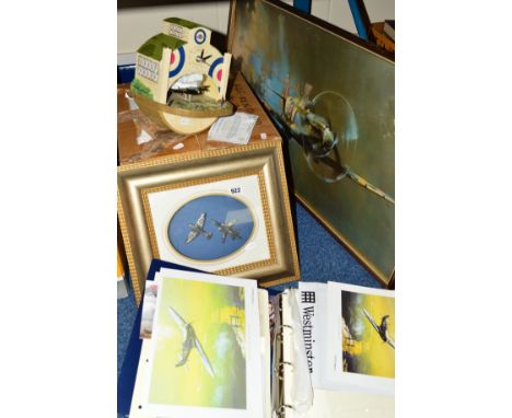 A BOXED BRADFORD EXCHANGE NOVELTY WALL CLOCK,  'Lancaster Dambusters', a framed picture of two model aircraft 'Spitfire &amp;