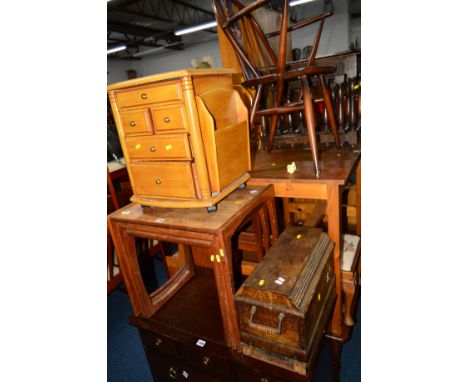 A G PLAN TEAK NEST OF THREE TABLES (sd), an oak cased Singer sewing machine, an oak nest of three tables, Ercol carver chair,