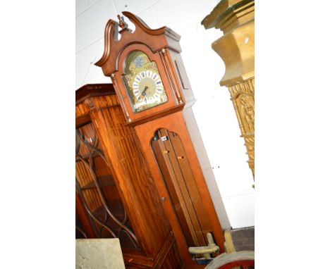 A REPRODUCTION MAHOGANY LONGCASE CLOCK, the brass dial with Roman numerals and marked ECS Westminster Germany, approximate he