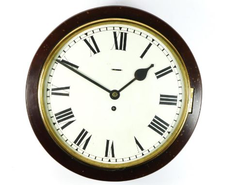 A Victorian circular wall time piece, with 12" white enamel dial. 
