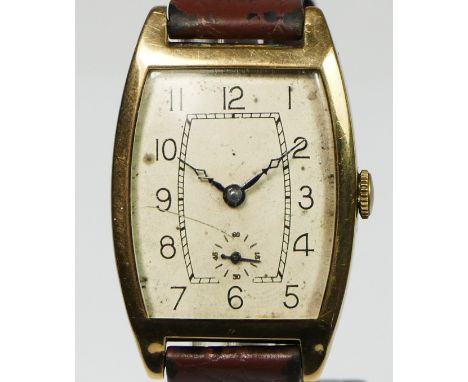 An Art Deco 9ct gold manual wind gentleman's wristwatch, Chester 1934, the silvered dial with Arabic numerals, the Swiss 15 j