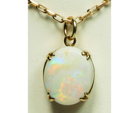 A 9ct gold mounted opal pedant, 14 x 12mm, 6gm, the setting converted from a ring. 