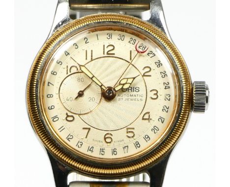 Oris, a vintage bi metal automatic gentlemen's Pointer wristwatch, ref 7462, the textured enamel dial with Arabic numerals, o