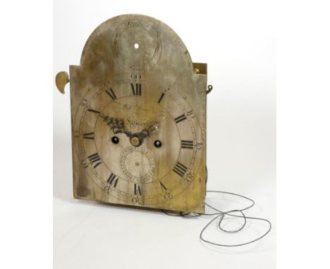 Will. Hambly, Falmouth, a late 18th century bracket clock dial and movement, the 10" x 7" arched silvered dial with strike/si