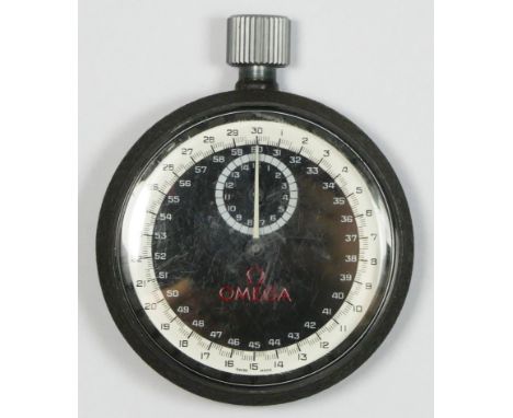 Omega, a manual wind 15 minute stop watch, outer and inner chapter ring, subsidiary dial, 52mm, box 