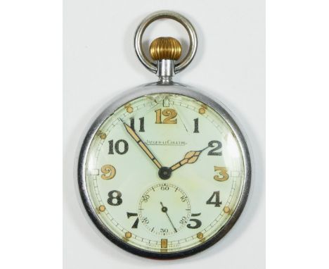 Jaeger LeCoultre, a British Army G.S.T.P. nickel cased manual wind pocket watch, Arabic numerals, subsidiary seconds dial, si