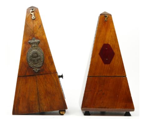 A Victorian metronome, walnut case, brass plaque inscribed with, Metronome De Maelzel, New Burlington Court, London, 25cm tal