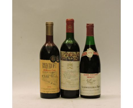 Assorted to include one bottle each: Château Mouton Rothschild, Pauillac 1st growth, 1968; Beaune Saint Vincent, Geisweiller,
