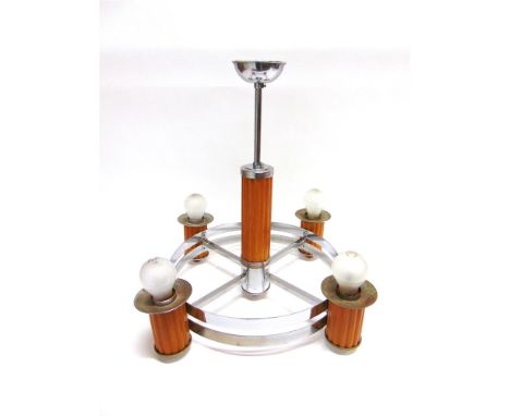 AN ART DECO STYLE CHROME PLATED FOUR LIGHT CEILING LIGHT FITTING,  54cm diameter 49cm high