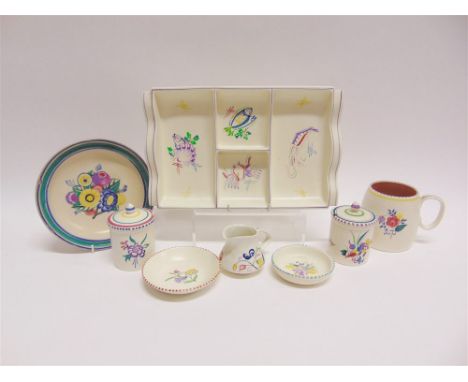 A COLLECTION OF POOLE POTTERY INCLUDING  a rectangular hors d'oeuvres dish decorated with fish and shellfish, tankard with fl