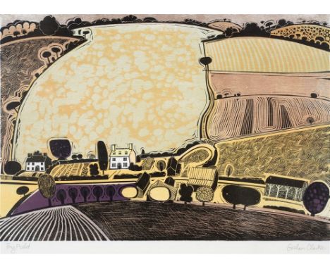 GRAHAM CLARKE (BRITISH, B.1941) 'Big Field', colour print, by the Curwen Press, printed signature, 55cm x 75cm.