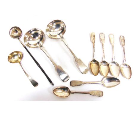 A PAIR OF VICTORIAN SILVER SAUCE LADLES by Elizabeth Eaton, London, 1850, fiddle pattern; with a small Georgian silver sauce 