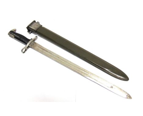 A U.S. M1905 SWORD BAYONET by Utica Cutlery, the ricasso stamped 'U. C. / U. S. / 1942', in its scabbard.
