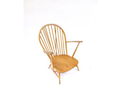 A LIGHT ERCOL WINDSOR CHAIR,  with fabric of original cushion