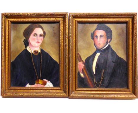 BRITISH SCHOOL (19TH CENTURY) Portrait of a Gentleman; and Portrait of a Lady, a pair, oil and gouache, unsigned, each 19cm x