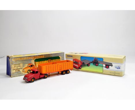 French Dinky 36b Tracteur Willeme et Semi-Remorque Bachee (Generally G in F Box) plus Corgi AEC Flatbed (BRS) (M in Box). (2)