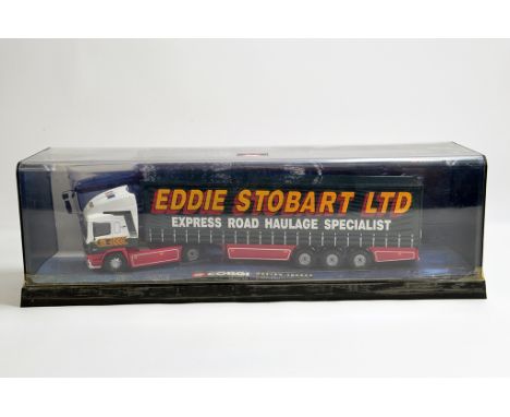 Corgi 1/50 Diecast Truck No. 75201 ERF Curtainside. Eddie Stobart. M in Perspex Display Case.