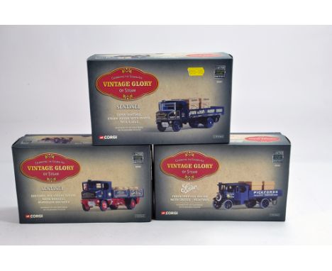 Corgi 1/50 Vintage Glory Series No. 80001 Sentinel Steam Wagon, 80205 Foden Dropside Wagon and 80006 Sentinel Steam Wagon. M 