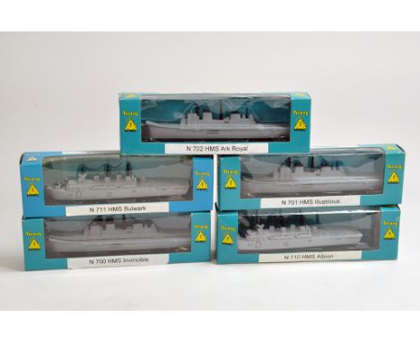 A group of Re-issue Triang Minic Ship Models. N711 Bulwark, N700 Invincible, N710 Albion, N701 Illustrious and N702 Ark Royal