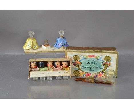 Elsa Schiaparelli "Snuff" perfume bottle, pipe shaped perfume bottle in cigar style box. Together with Five Quintuplets by Ka