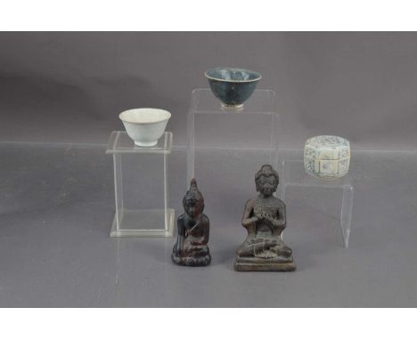 Two Chinese Hoi An Hoard items and a Vung Tau Cargo item, including a small grey glazed fluted Hoi An Hoard wine cup 6.1 cm d