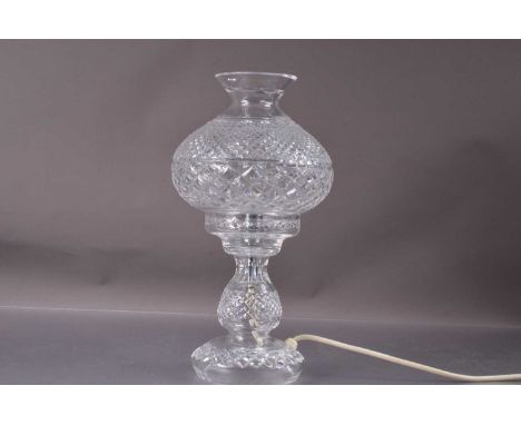 A Waterford cut crystal "Inishmann" table lamp, cut crystal lamp base with matching shade. 36 cm high. Very good condition.