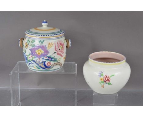 An early Poole pottery '230' shape 'AP' pattern biscuit barrel,  pink clay with incised '230' and impressed 'Poole England' m