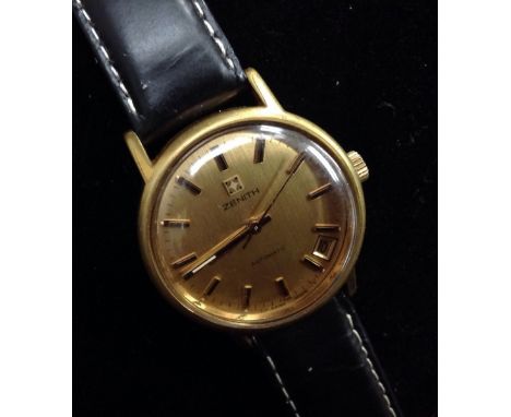 A Zenith gold caped and stainless steel case gentleman's wristwatch, gold coloured dial, quartered, baton markers, date apert