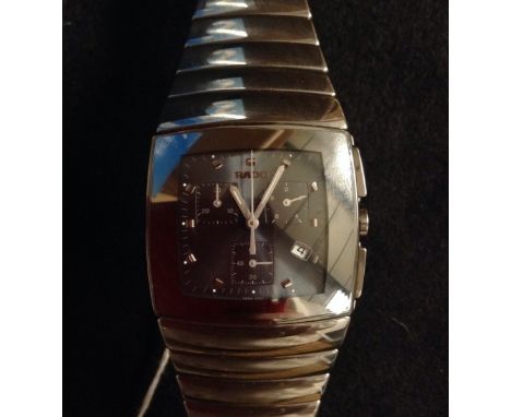 Rado - a Diastar Sintra Chronograph quartz ceramic wrist watch, shaped rectangular dial, cube baton markers, centre seconds, 
