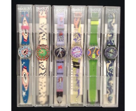 Swatch Watches -  a D J Ten-Strikes, Rave wrist watch GK 134, others;  Thermas, Discobolus, GK 141;  Sports Code, Stream GK 1