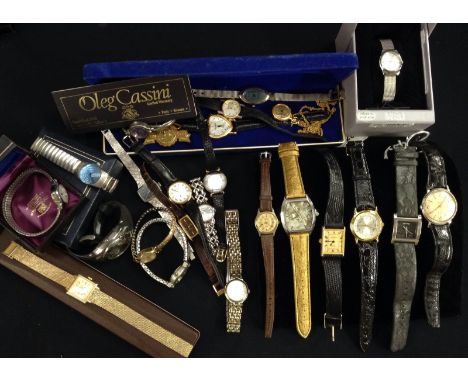 Watches - an Oleg Cassini dress watch, Mother of pearl heart shape dial, dot hour markers, quartz movement, boxed;  others, i