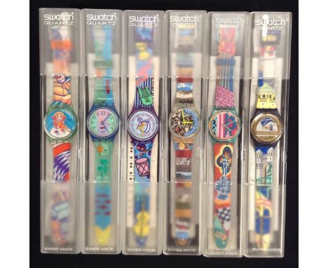 Swatch Watches - a Marocolor Mogador GL 103 wrist watch, others;  Orchestra, Tuba GV 104;  Beach Combers, Hookipa GN 118; Igo