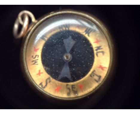 A George V Albert chain suspension compass, circular case, 9ct gold banded collar, Birmingham 1912