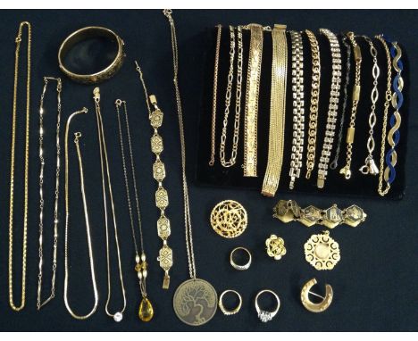 Jewellery - a 9ct rolled gold hinge bangle;  a gold plated dress ring;   others;  a Siam black hexagonal panel nine panel bra