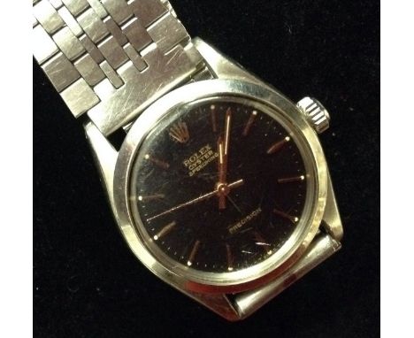 Rolex - a 1960's Oyster Speedking Precision stainless steel mid-size wrist watch, ref. 6430,  black dial, baton markers,  cen