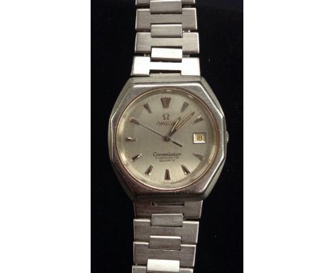 Omega - a 3980852 model Constellation Chronometer Date Quartz International Collection stainless steel wrist watch, silvered 
