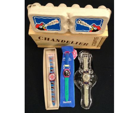 Swatch Watches -  a Christmas 1992 limited edition wrist watch Chandelier GZ 125, original wooden crate box, others;  Zoo Loo