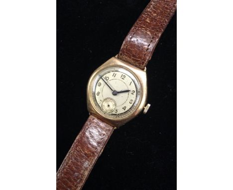 A Vintage 1930's Stolkace 9ct gold gentleman's wristwatch, silvered dial, Arabic numerals, subsidiary seconds, manual movemen