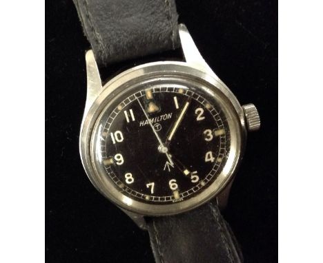 Hamilton - a Gentleman's stainless steel British Military R.A.F. Pilots wrist watch Circa 1960: Black dial, Arabic numerals &