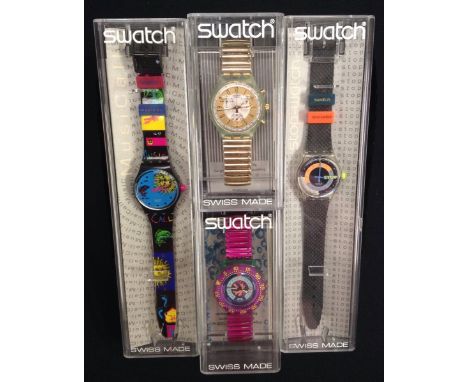 Swatch Watches -  A Scuba collection wrist watch, Cherry Drops, SDG 102, others;  Golden Globe SCG 100;  Coffee Break SSK 100