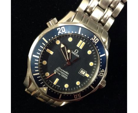 Omega - a Seamaster Professional Chronometer 300m/1000ft wrist watch, wave pattern matt blue dial, spot and bar hour markers,
