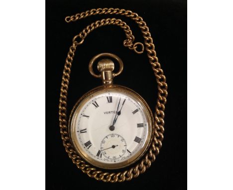 Railway Interest - a Vertex open face gold plated pocket watch, white enamelled dial, bold Roman numerals, subsidiary seconds