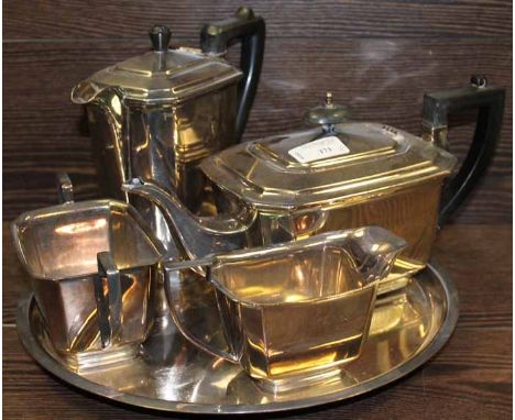 SILVER PLATED FOUR PIECE TEA SERVICE
with a circular tray 