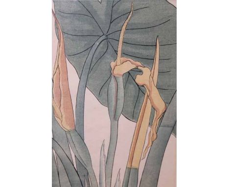 GROUP OF FOUR FRAMED PRINTS
including a Japanese woodblock print of orange lillies, two colour lithographs of colourist style