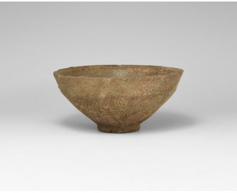 Song Dynasty, 960-1127 AD. A conical ceramic bowl with basal ring, brown 'hare's fur' glaze.  129 grams, 10cm (4"). Property 